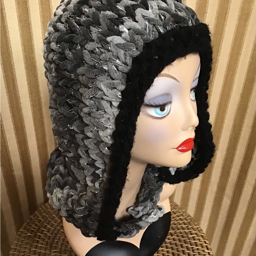 Hand Knit Chenille Hood Hat